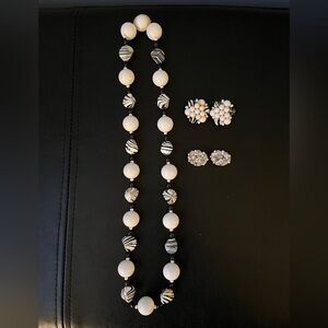 Cool Vintage Beaded Necklace with 2 Pairs of Earrings
